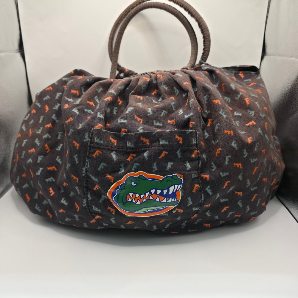 University of Florida Gators Logo ote Bag Brown With Gray And Orange "F" Pattern